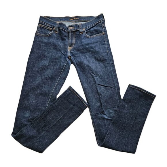 Nudie Jeans Mens 29x34 Blue Dark Straigh Leg Stretch Italy Organic Cotton Preppy - Picture 7 of 16